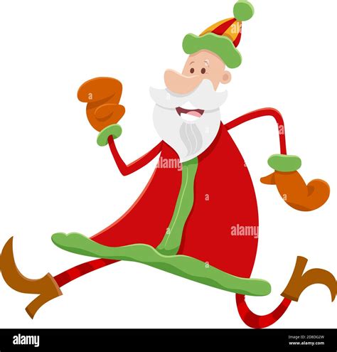 Cartoon Illustration Of Running Santa Claus Character On Christmas Time