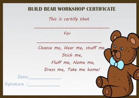 Build A Bear Birth Certificate Template