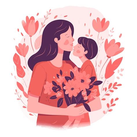 Una mujer y un niño con flores en el pecho Vector Premium