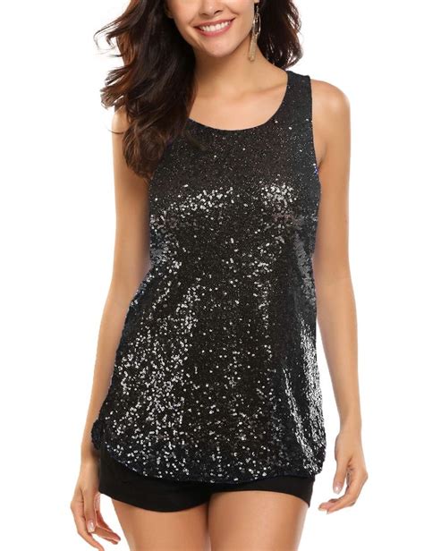 Zeagoo Womens Sleeveless Sparkle Shimmer Camisole Vest Glitter Sequin