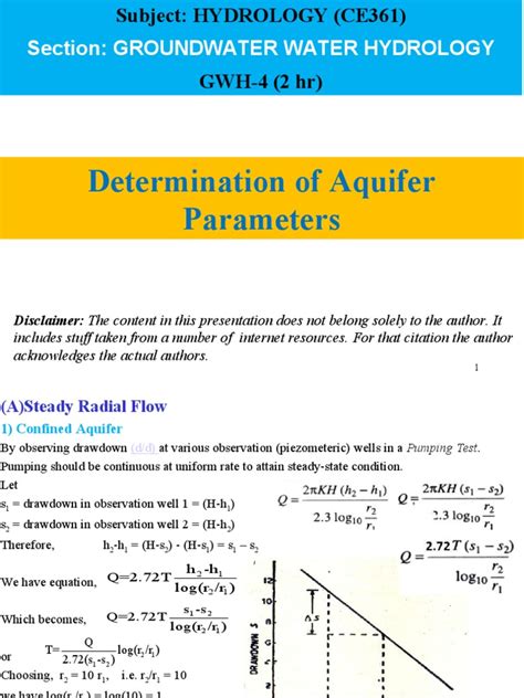 Gwh 04 2 Hrs Determination Of Aquifer Parameters Pdf Earth Sciences Hydrology