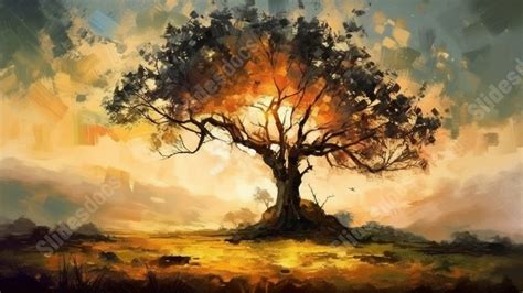 Landscape Silhouette Tree Sunset Powerpoint Background For Free ...