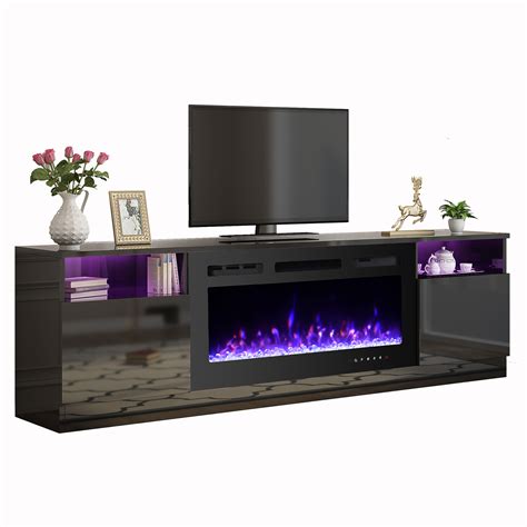 Hommow 70'' Black Fireplace TV Stand, 36'' Electric Fireplace ...