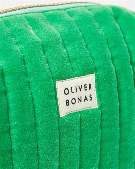 Oliver Bonas Quilted Velvet Wash Bag In Green Endource