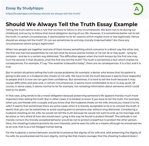 Should We Always Tell The Truth Essay Example Studyhippo