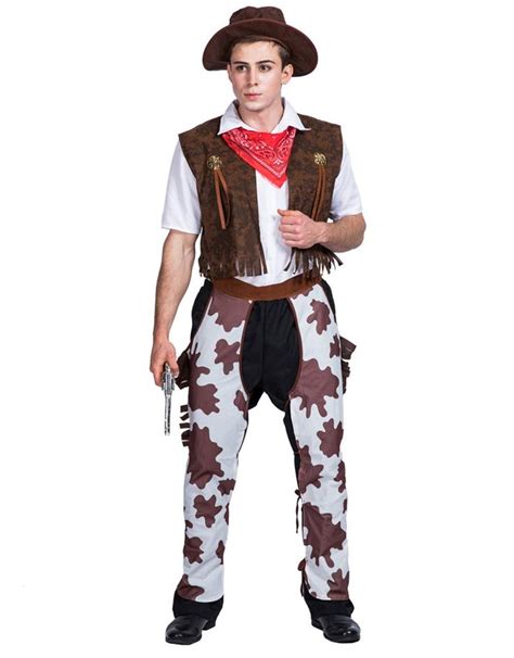 Halloween Mens Western Cowboy Cosplay Costume Xmas Costume Full Sets Dressup Vesthatscarfpants