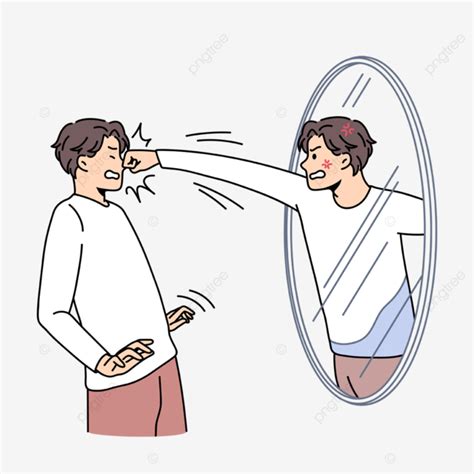 Angry Man Fight With Reflection In Mirror Man Mirror People Png And