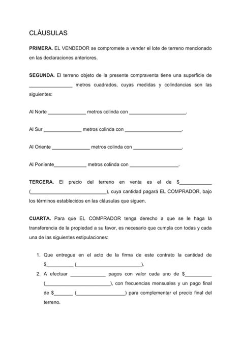 Formato De Contrato De Compraventa De Terreno Pdf