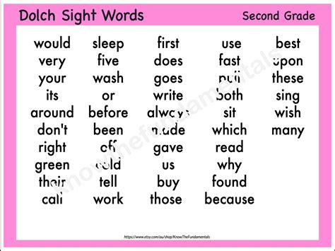 Dolch Sight Words Grade 2 Filipino Printable Online