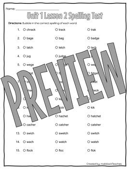 Open Court Nd Grade Unit Multiple Choice Spelling Tests By