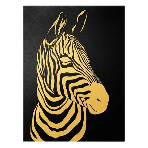 Safari Tiere Portrait Zebra Schwarz Leinwandbild Gold Im Hochformat