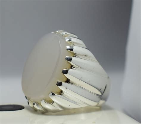 Deep White Yemeni Aqeeq Ring Agate Rings Handmade Ring Mens Etsy