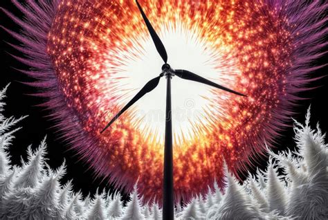 Wind Turbines On A Futuristic Background Renewable Energy Concept 3D