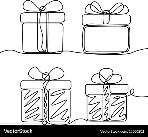 Continuous Line Drawing Set Gifts Box New Vector Image