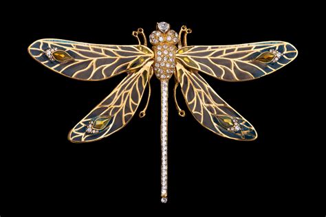 A Large Gold Plated Dragonfly Brooch With Enamelled Wings