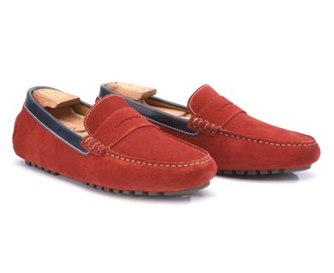 Mocassin T Homme Cuir Velours Rouge Et Cuir Navy Ferguson Bexley