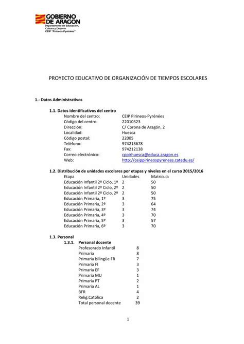 Pdf Proyecto Educativo De Organizaci N De Tiempos