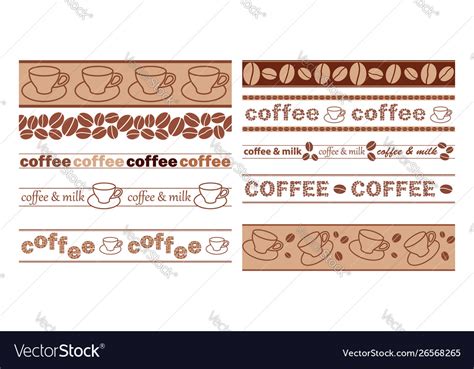 Brown Seamless Borders With Coffee Beans And Cups Vector Image