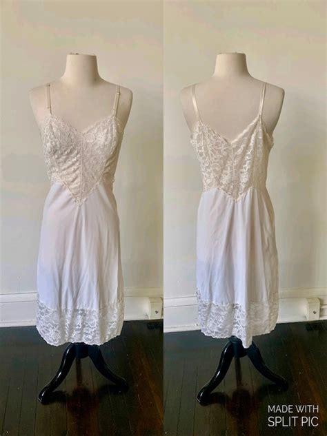 Vintage Vanity Fair White Lace Slip Dress 1970s Whit Gem