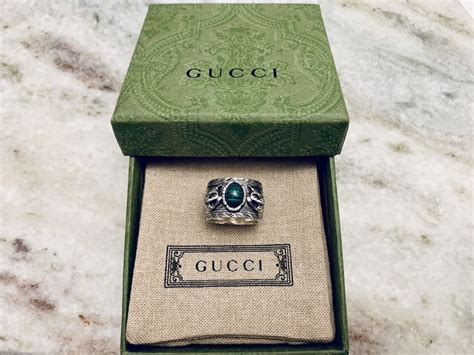 gucci garden tiger head ring  sterling silver green stone size