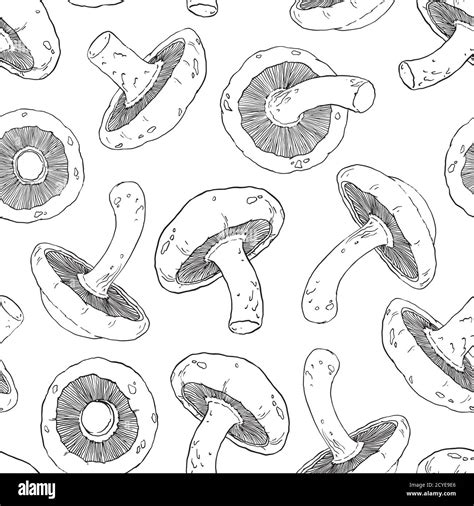 Shiitake Mushrooms Seamless Pattern Mushrooms Repeat Pattern Black