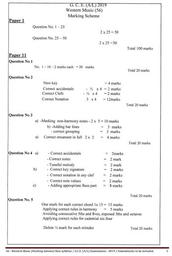 2019 O L Music Western Marking Scheme English Medium