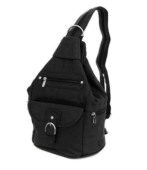 Womens Leather Convertible 7 Pocket Tear Drop Sling Backpack Purse