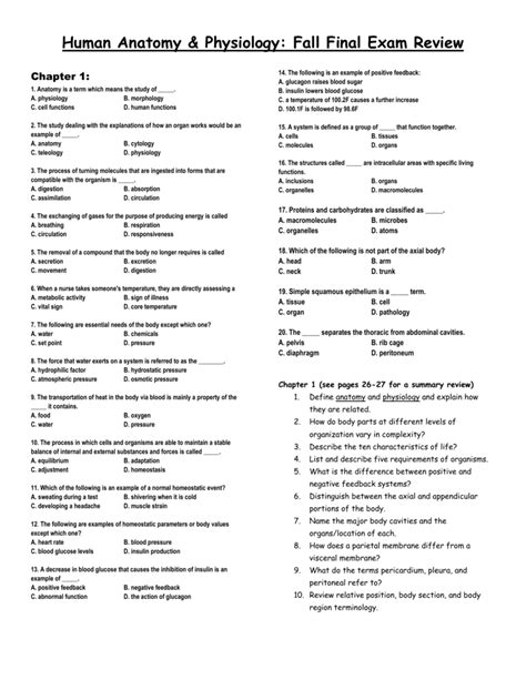 Final Exam Anatomy And Physiology Anatomy Reading Source