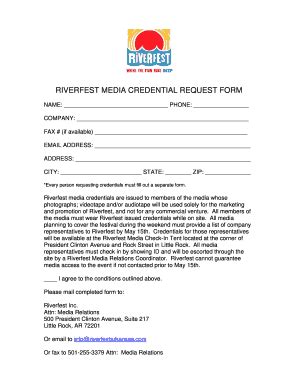 Fillable Online RIVERFEST MEDIA CREDENTIAL REQUEST FORM Fax Email Print