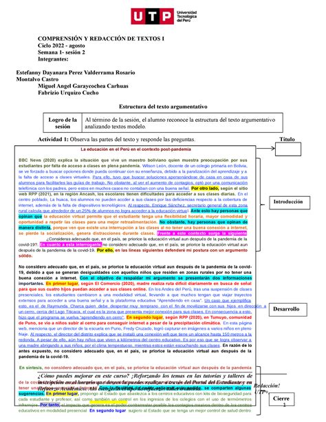 S01 S2 Material Estructura Del Texto Argumentativo 2022 Agosto