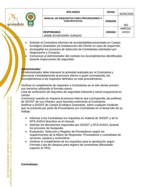 PDF MANUAL DE REQUISITOS PARA PROVEEDORES Y Campoecologicogramalote