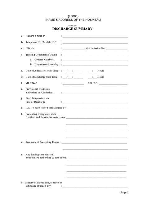 10 Best Free Printable Hospital Discharge Forms Pdf For Free At Artofit