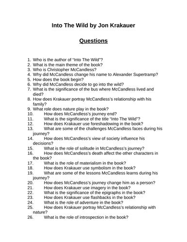 Into The Wild Reading Comprehension Questions Multiple Choice Questions Teaching Resources