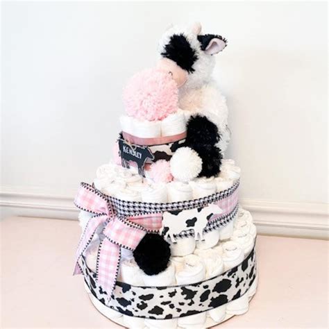 Cow Themed Diaper Cake Cow Baby Shower Centerpiece Farm Etsy