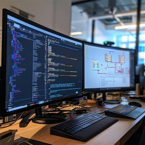 dual monitor setup image technology workspace monitors