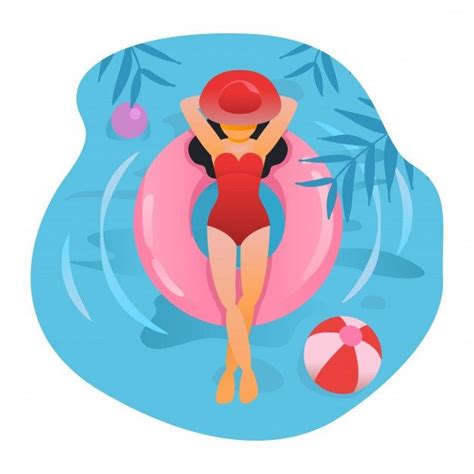 Mujer Tomando El Sol En La Piscina Vecto Premium Vector Freepik