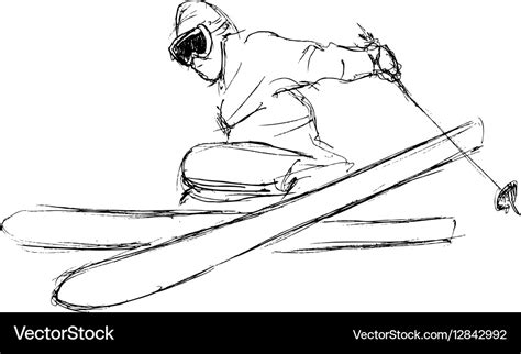 Hand Sketch Skier Royalty Free Vector Image Vectorstock