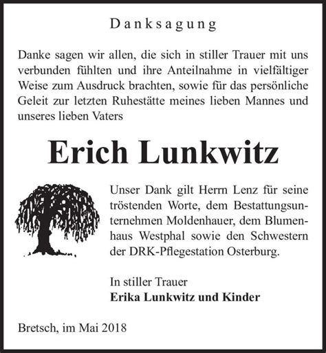 Traueranzeigen Von Erich Lunkwitz Abschied Nehmen De