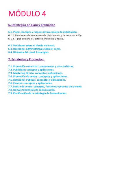 Resumen Modulo 4 Marketing 2 MÓDULO 4 6 Estrategias de plaza y