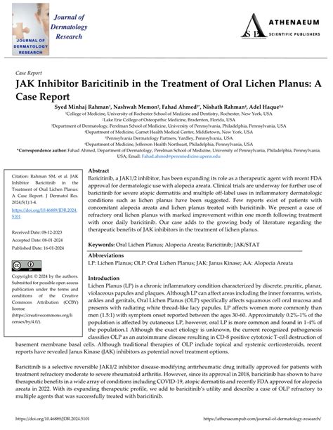 Pdf Jak Inhibitor Baricitinib In The Treatment Of Oral Lichen Planus