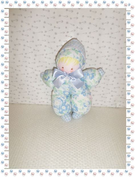 I Doudou Poupée Lutin Grelot Vichy Bleu Fleurs Ruban Satin Corolle eBay