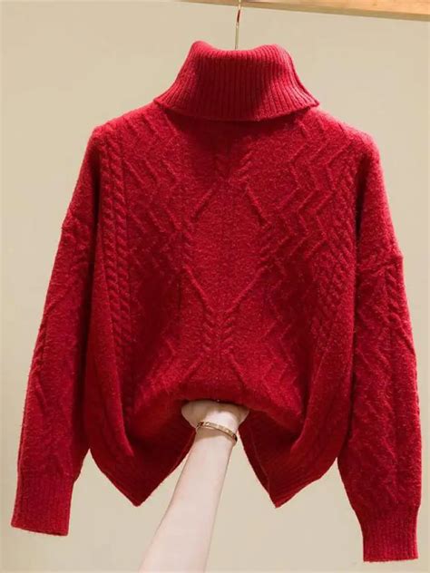 Fashion Solid Loose Turtleneck Sweater Women Autumn Winter Long Sleeve