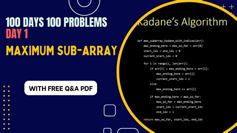 DAY 1 Maximum Subarray Problem Algorithms And Solutions YouTube