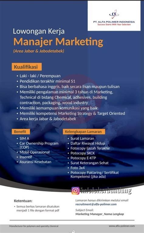 Lowongan Kerja Manajer Marketing Pt Alfa Polimer Indonesia Bandung