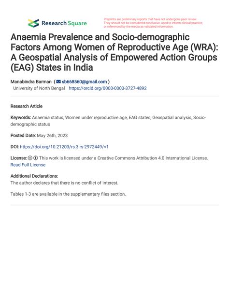 Pdf Anaemia Prevalence And Socio Demographic Factors Among Women Of