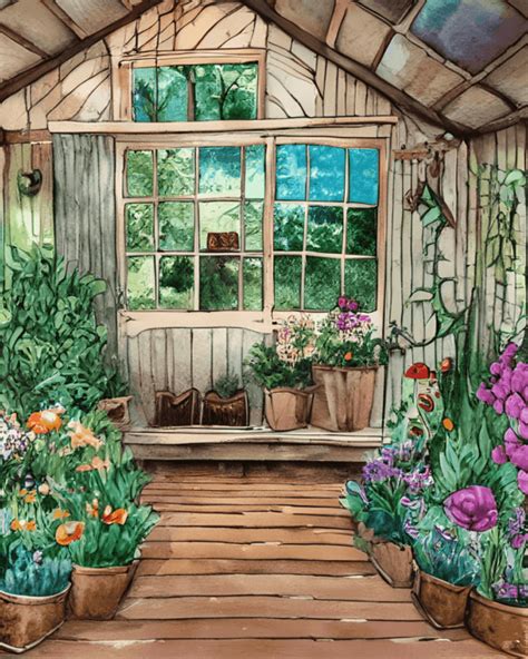 Fantasy Garden Shed Watercolor Painting Creative Fabrica