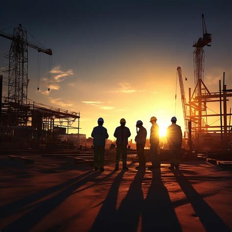 Premium Photo Silhouette Of Engineer And Construction Team Collaborating