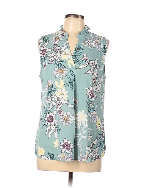 Van Heusen 100 Polyester Floral Blue Sleeveless Blouse Size L 71 Off Thredup