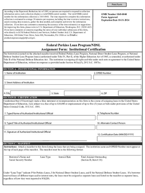 Fillable Online Federal Perkins Loan Program NDSL Assignment Form Fax