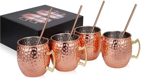 Set 4 Vasos Cobre Moscow Mule 500ml 4 Bombillas Caja Regalo Cuotas Sin Interés